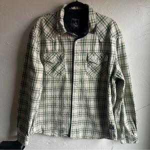 PRPS Men’s Pearl Snap Button Up Shirt 100% Cotton‎ Western Plaid Green Sz 2XL